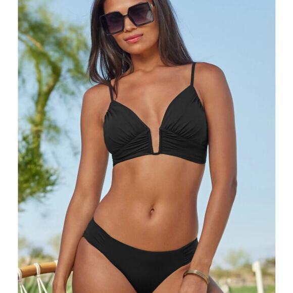 Becca Swim Phoebe Wire Front Bikini Top Black Size Medium NEW with Tags! - Picture 1 of 8